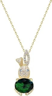 18k Gold Plated Dtja Bunny Rabbit Pendant Necklace with C-Link Chain, Ball Clasp, Cubic Zirconia for Women and Girls - Cute Animal Design