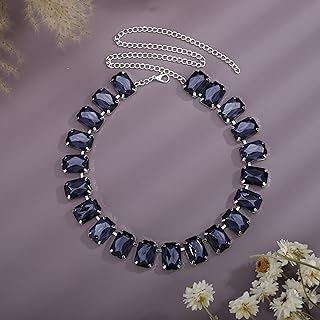 YERTTER Women's Emerald Choker Necklace with Rainbow Rhinestones & Cable Chain - Elegant Adjustable Luxury Statement Accessory