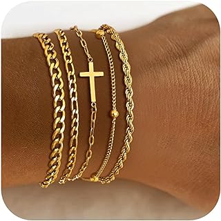 Lobster Claw Clasp 14k Gold-Plated Cross Bracelet with Cuban and Snake Chain, Trendy Stainless Steel Jewelry for Women and Girls, Ideal Christian Gift for Her, Mom and Girlfriend