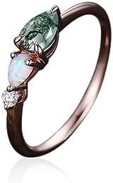 Natural Moss Agate Ring for Women 925 Sterling Silver Green Promise Ring for Women Engagement Moss Agate Jewelry for Wedding/Anniversaries