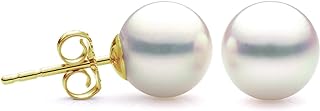 Unique Pearl 14K Gold 4-4.5mm White Akoya Saltwater Cultured Pearl Stud Earrings, AAAA Quality