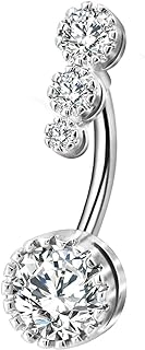 OUFER 14mm Stainless Steel Belly Button Rings with Clear Cubic Zirconia for Fashion-Forward Individuals - Elegantly Designed Belly Piercing Accessory