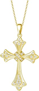 FANCIME Mothers Day Gifts Cross Necklace For Women 925 Solid Sterling Silver Cubic Zirconia Twisted Cross Infinity Loop Princess Pendant Necklace Faithful For Women Girls, 18" Extender