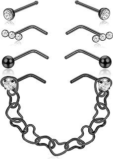 Drperfect Nose Chain Nose Ring Nostril Piercing Chain Double Nose Ring Chain 316L Stainless Steel Nose Rings L Shaped and Heart Nose Chain(3.8-5.0cm) Nose Piercing Chain Nostril Piercing Jewelry