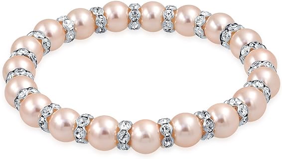Luxurious Simulated Pearl and Crystal Stretch Bracelet with Silver-Plated Base, Classic Design - Perfect for Women of All Wrist Sizes