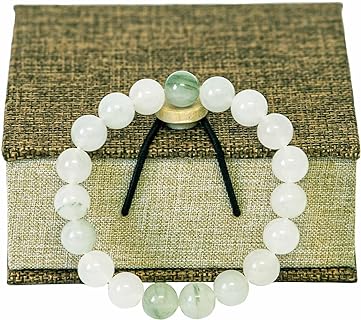 Jade Bracelet TianShan Jade Gemstone and Crystal Bracelet, Feng Shui Bracelet Healing Anti Anxiety Yoga Lucky 10mm White Bead Bracelets Jewelry Gifts Adjustable Bracelets for Women