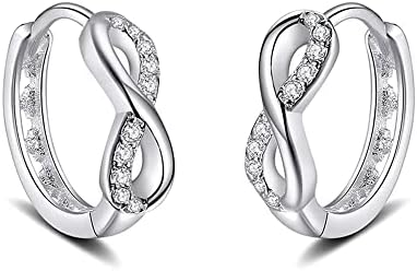 Infinity Small Hoop Earrings 925 Sterling Silver Dainty Cubic Zirconia Crystal Endless Love Sleeper Tiny Huggie Hoops Cartilage Tragus Earring Cute Jewelry Gifts for Women Girls Sensitive Ears