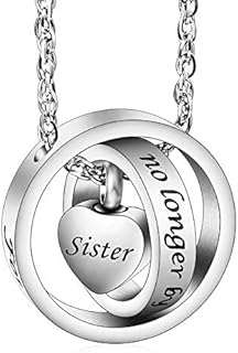 XIUDA Urn Necklace for Ashes No Longer by My Side, Forever in My Heart Carved Locket Cremated Ashes Necklace