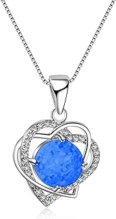 lehao Heart Shape Pendant Necklace Round Opal Necklace Wedding Anniversary Jewelry Best Gift for Women