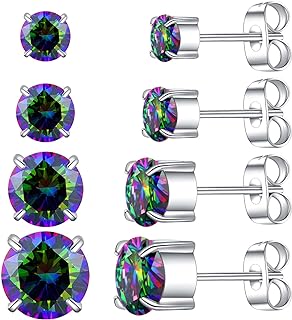 Rainbow Stud Earrings with Stainless Steel Push-Back for Women and Girls, 5A Cubic Zirconia Gem, Hypoallergenic, Stylish Stud