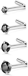 FANSING 4 Pieces Different Sizes 316L Surgical Steel Nose Studs L Shaped