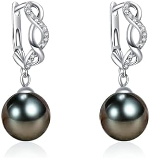 Hinged Hoop Tahitian Black Pearl Drop Earrings in 18K Gold Plated Sterling Silver for Women, Perfect for Moms, Wives, Anniversary, Birthday and Holiday Gifts
