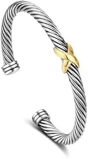 Cuff Bracelet for Women Cross - Cable Twisted Bracelets Two Tone - Silver Bangle Designer Dupes Bracelets Jewelry Gifts