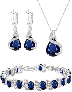 Jewelry Set for Women Water Drop Cubic Zirconia Artificial Crystal Earrings Pendant Necklace Open Ring Tennis Bracelet Wedding Anniversary Birthday Engagement Gift for Bridesmaid Wife Girlfriend Friend