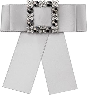 Women's Large Solid Color Bow Square Rhinestone Collar Brooch Ties for Retro Chic