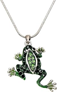 Spring Ring Clasp Green Frog Pendant Necklace with Snake Chain, Rhinestone Adornment - Ideal Gift for Fashion Enthusiasts - Unique Whimsical Design