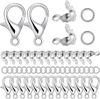 1250 Pieces Jewelry Making Accessories Set Includes 800 Pieces Open Jump Ring Connectors 300 Pieces Bead Tips Knot Covers and 150 Pieces Lobster Claw Clasps for DIY Jewelry Crafts Making (Silver)