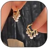 Gold Finish Metal Pearl Hoop Earrings with Elegant Pearl Cloud Design for Women and Girls - Lightweight and Hypoallergenic Jewelry Gift