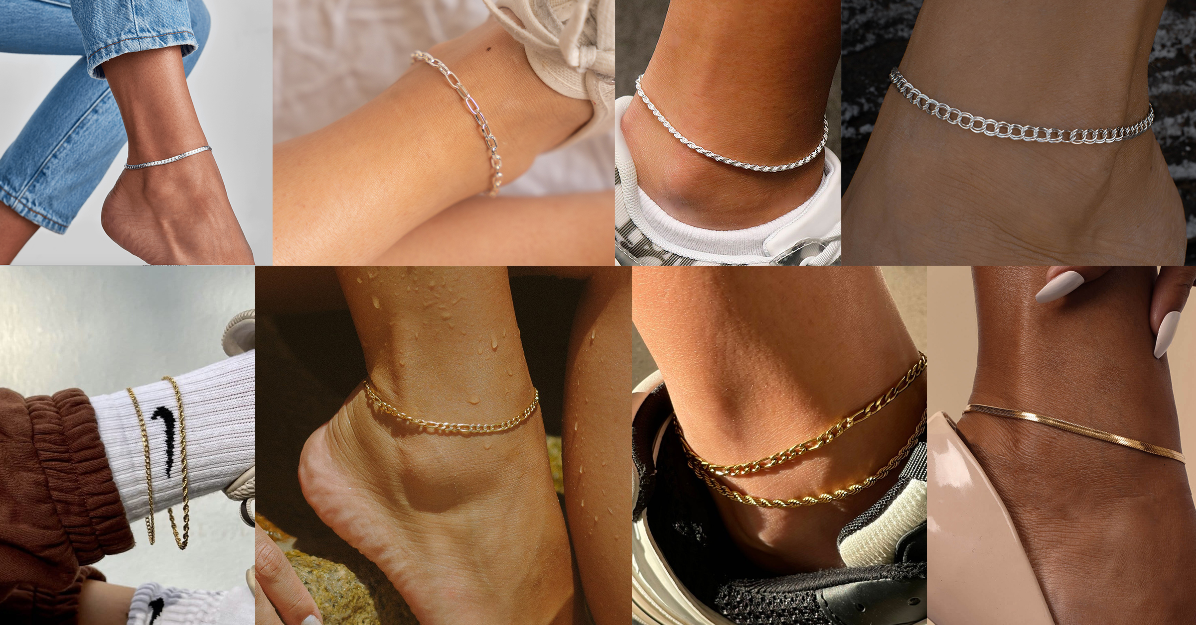 Ankle Bracelet for Women 14K Real Gold Plated/Sterling Silver Plated Anklet Bracelets for Women Waterproof Cuban Link Chain Anklets Set for Women Summer Jewelry for Women 9"+2"