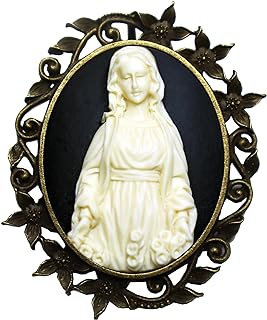 Versatile Cameo Brass Brooch with Pin Clasp and Resin Detailing, Antique Design - Includes Fashionable Gift Pouch
