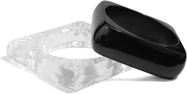 Diaphanous Voodoo - Chunky, Clear Acrylic Bracelet Set, Black and White Bracelet Set for Women | Jewelry Gift (2.6 Inches)