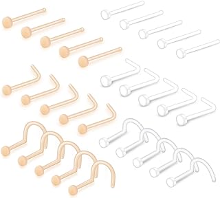 QWALIT Clear Nose Rings Studs L Shape Piercing Retainer Flexible Nose Bone Flesh Skin Color Nostril Piercing Retainer for Work 18g 20g Flat Top
