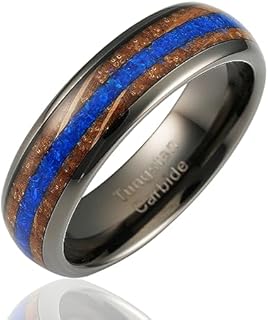 Versatile Gunmetal Tungsten Wedding Rings for Men & Women with Unique Blue Opal & Whiskey Barrel Inlay, by 100S JEWELRY - Available in Sizes 6-13