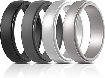 ThunderFit Silicone Rings for Men, Stepped Edge Rubber Wedding Bands - 1/4 Variety Multipack