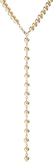 YBMYCM Lariat Gold Bead Necklace for Women, Dainty Long Necklace Y-Shaped Pendant Necklace Trendy Beaded Chain Drop Necklaces Simple Gold Jewelry for Women Girls Gift