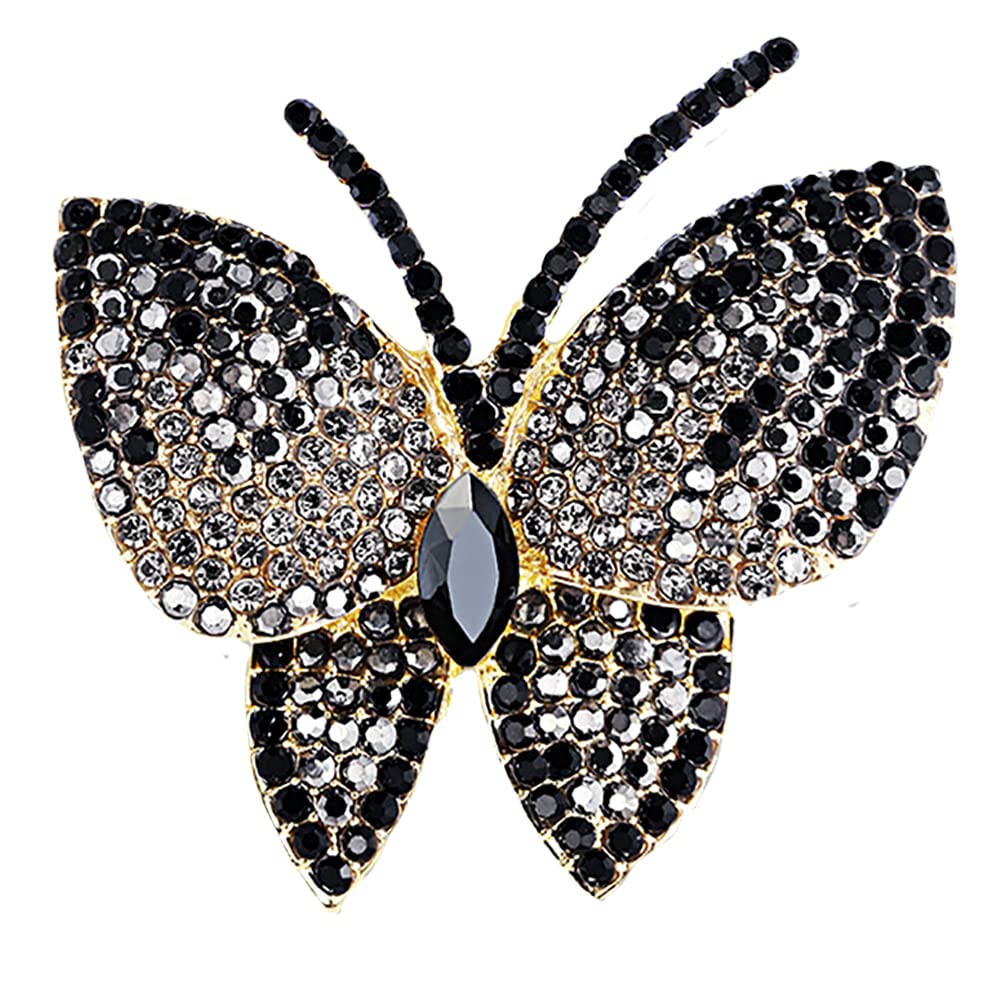 Black Butterfly Rhinestone Brooch Pin for Women Girl Men Exaggerated AB Crystal Cluster Fashion Cartoon Animal Lapel Pins Dress Accessories Unisex Delicacy Birthday Christmas Party Mother's Day Jewelry Gift