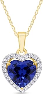 Jewel Zone US Heart Simulated Blue Sapphire & White Topaz CZ Pendant Necklace 14K Gold Over Sterling Silver