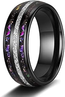 TRUMIUM Mens Wedding Rings 8mm Galaxy Opal and Meteorite Inlay Black Tungsten Carbide Ring Engagement Band Beveled Edges Comfort Fit Size 6-13
