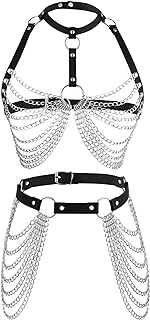 Alloy and Leather Punk Body Chain, Women's Layered Waist and Chest Chain, Gothic Black for Parties and Raves