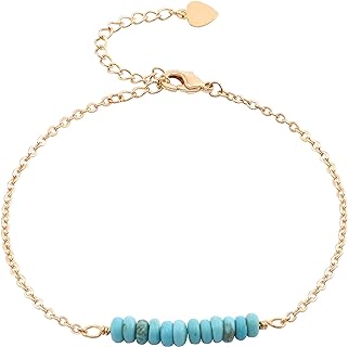 PERNNLA PEARL Dainty Turquoise Bar Bracelet for Women 18k Gold Pearl Beaded Link Chain Bracelets Oval Link Chain Bracelets for Girl Evil Eye Paperclip Chian Women Jewelry