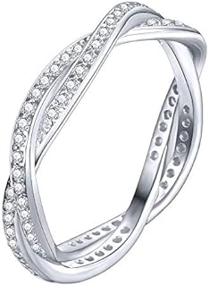 Sterling Silver 925 Love Eternity Ring with Double Band Twist of Fate Design and Sparkling Cubic Zirconia for Women - Symbol of Enduring Love