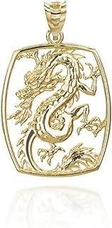 Chinese Dragon Pendant Necklace Fine Real Solid 14Kt Gold