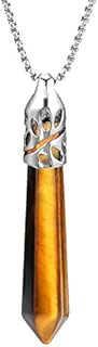 BEADNOVA Healing Crystal Necklace for Women Men Natural Yellow Tiger Eye Pendant Energy Healing Gemstones Jewelry Pendulum Crystal Divination(Hexagonal, 18 Inches Stainless Steel Chain)