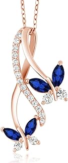 Gem Stone King 18K Rose Gold Plated Silver Marquise Created Blue Sapphire Butterfly Infinity Pendant Necklace For Women (1.21 Cttw, with 18 Inch Chain)