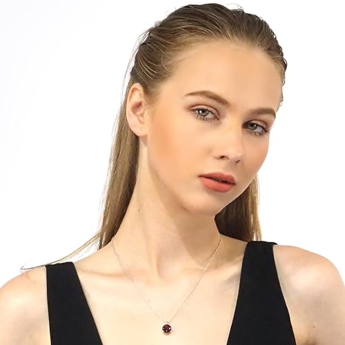 Women's 925 Sterling Silver 14K White & Yellow Gold Necklace Round Gemstone Jewelry with Hanging Pendant Prong Setting 18" Rhodium Plated Loose Rope Chain Wedding Party Gift