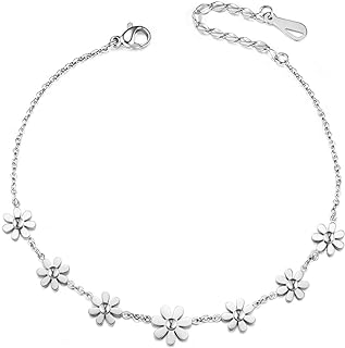 Ornaland Anklet Stainless Steel Daisy Flowers Chain Anklet for Women, Jewellery Gift Foot Bracelet Adjustable 7.87"