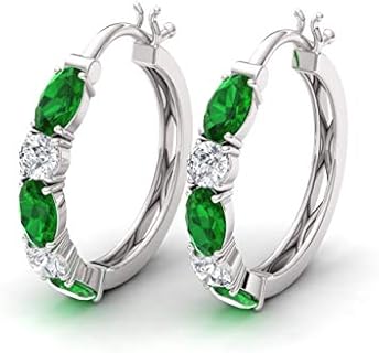 14K White Gold Lever Back Emerald and Diamond Huggie Earrings | Certified 1.71 Carat Jewelry for Women with Prong Set Design