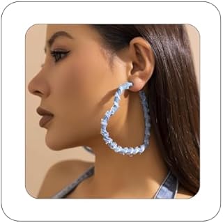 Boho Denim Hoop Dangle Earrings Studs Chunky Large Circle Heart Square Cool Jeans Earrings Exaggerated Round Statement Ear Jewelry for Women Girls