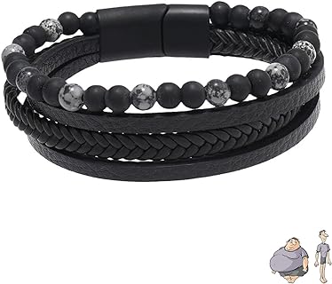 Natural Agate Stone Leather Beaded Bracelet, Humanic+ Maxhematie Beaded Bracelets Volcanicx Wellness & Relief Bracelet Volcanicx Menopause Leather Bracelet for Men Jewelry Gift