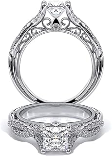 1.6 Carat (ctw) Vintage Love Engagement Rings for Women, Split Shank Platinum Plated 925 Sterling Silver Moissanite Promise Rings for Her, Anniversary Princess Cut Simulated Ring, I Love You Gifts