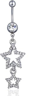 14G Sparkle Star Dangle Belly Button Rings for Women Girls Surgical Steel Belly Navel Piercing Barbell Dangling Body Piercing Jewelry