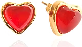 Carnelian Heart Stud Earrings for Women Natural Gemstone Earring 18K Gold Plated Stainless Steel Jewelry for Mother and Daughter
