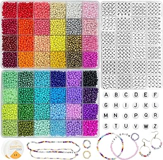 15000+pcs 4mm Glass Seed Beads for Bracelets Making, 48 Colors Friendship Bracelets Kit with Letter Beads for DIY Crafts Bracelets Necklaces Rings Waist Beads kit