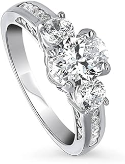 Three Stone Oval Engagement Sterling Silver Promise Ring with Cubic Zirconia for Women, Berricle Classic Design