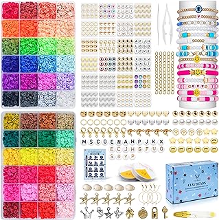 11,000 Pcs Clay Beads Bracelet Making Kit, 48 Colors Heishi Flat Clay Beads with Charms & Elastic Strings for Necklace, Earing & Jewelry, Polymer Spacer Beads, Gift for Girls, Kids, Adults Age 6+