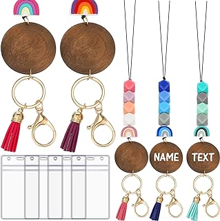 5-Pack of Personalized Silicone & Wood Beaded Lanyard with ID Holders for Women - Perfect Gift Idea for Teachers, Nurses, Students, and Office Professionals